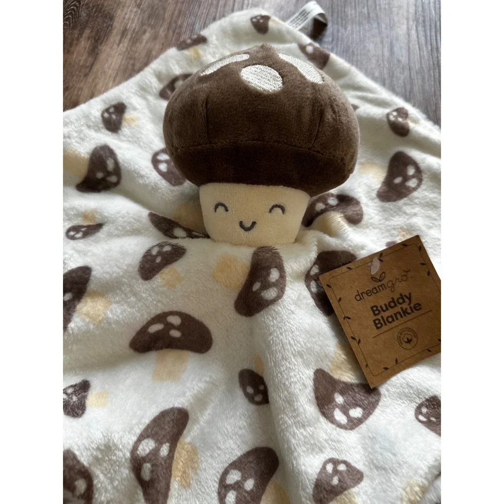 Dream Gro Mushroom Baby Security Blanket Buddy Brown Cream Soft Lovey NEW
